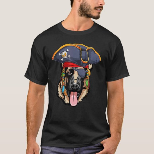 German Shepherd Pirate Halloween Alsatian Dog Tシャツ (正面)