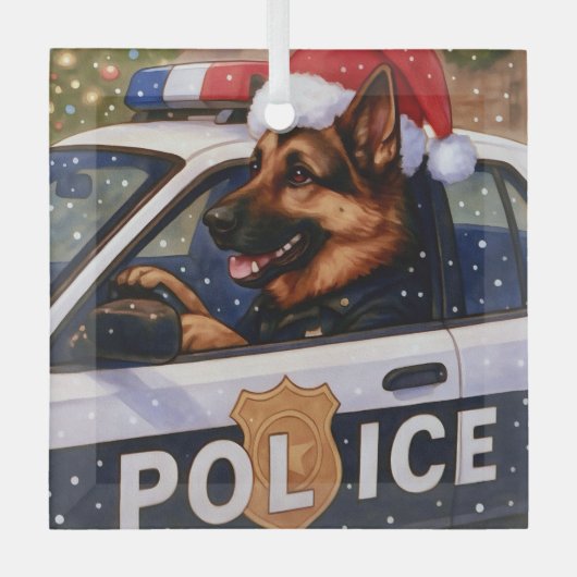 German Shepherd Police Holiday  ガラスオーナメント (正面)