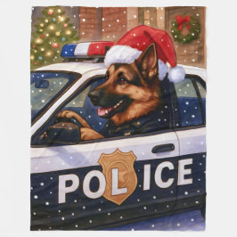 German Shepherd Police Holiday Card フリースブランケット