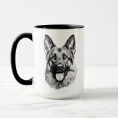 German Shepherd Portrait Black Accent Mug | B&W マグカップ (左)