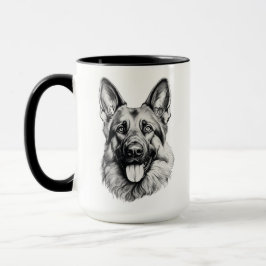 German Shepherd Portrait Black Accent Mug | B&W マグカップ