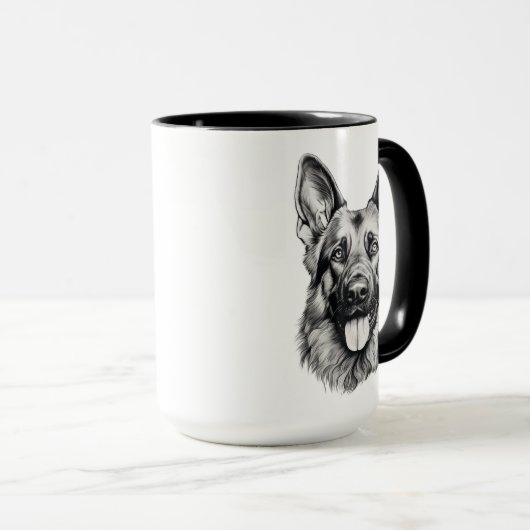 German Shepherd Portrait Black Accent Mug | B&W マグカップ (正面右)