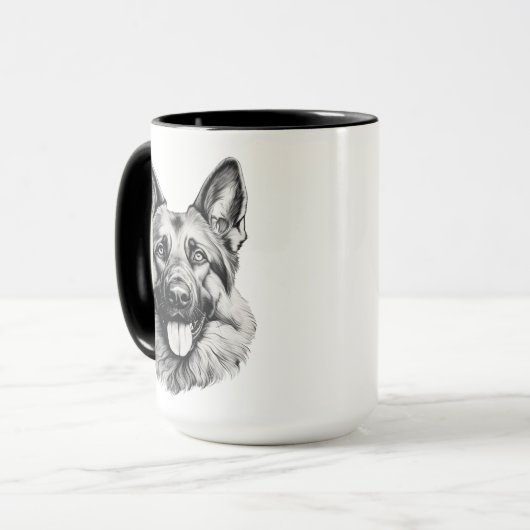 German Shepherd Portrait Black Accent Mug | B&W マグカップ (正面左)