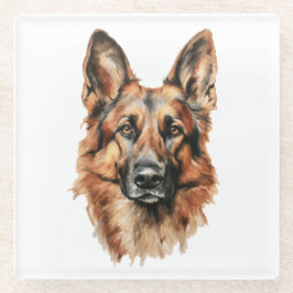 German Shepherd Portrait Glass Coaster | Dog Lover ガラスコースター