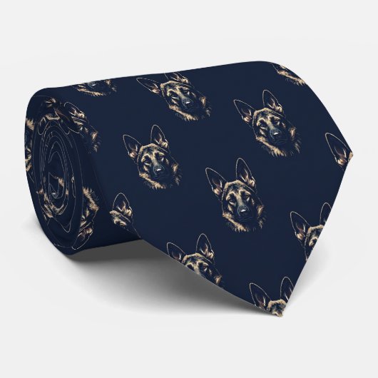 German Shepherd Portrait Navy Necktie ネクタイ (ロール)