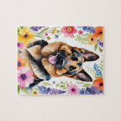 German Shepherd Portrait Watercolor Animal ジグソーパズル (横)