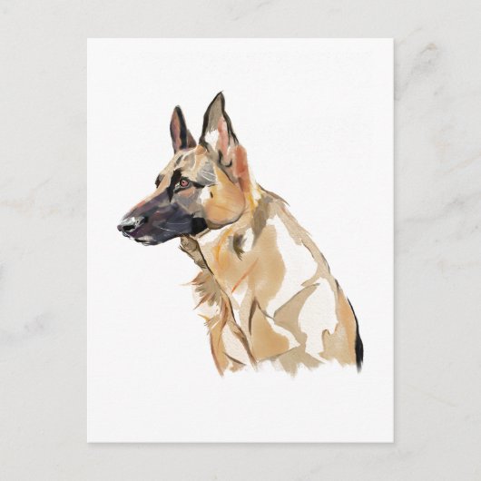 German Shepherd Postcard, Watercolor Illustration ポストカード (正面)