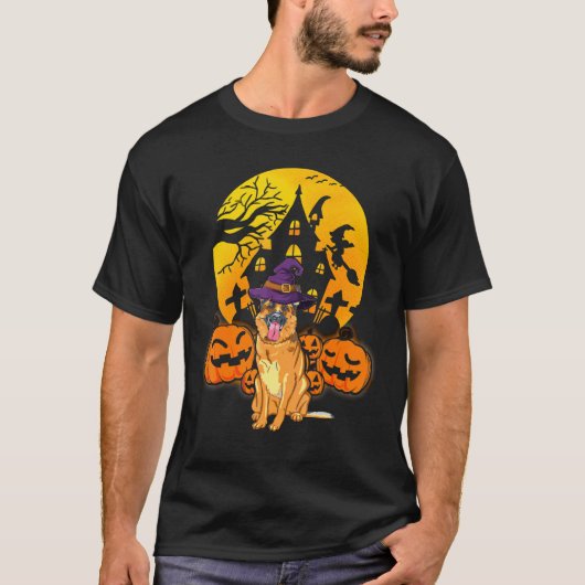 German Shepherd Pumpkin Witch Hat Halloween Costum Tシャツ (正面)