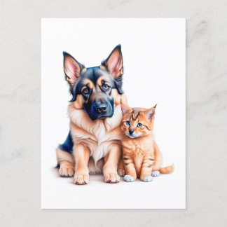 German Shepherd Puppy And Maincoon Kitten ポストカード