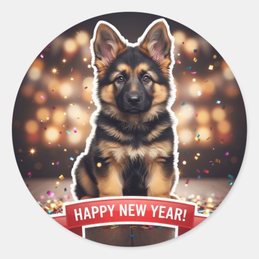 German Shepherd Puppy Confetti Celebration Sticker ラウンドシール (正面)