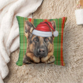 German Shepherd Red Green Holiday Plaid Christmas クッション (ブランケット)