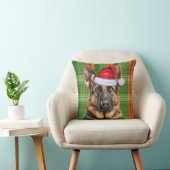 German Shepherd Red Green Holiday Plaid Christmas クッション (椅子)