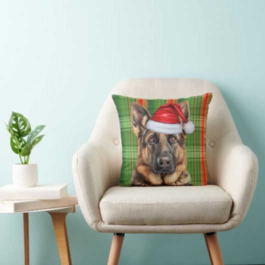 German Shepherd Red Green Holiday Plaid Christmas クッション (椅子)