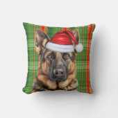 German Shepherd Red Green Holiday Plaid Christmas クッション (正面)