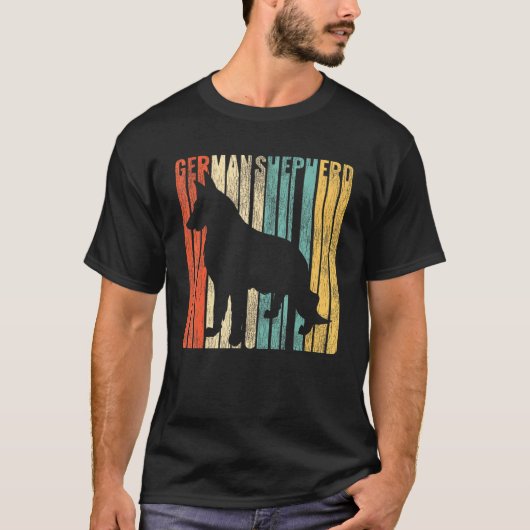 German Shepherd Retro 1970s Dog Cracked Distressed Tシャツ (正面)