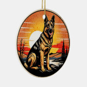 German Shepherd Retro Sunset Dog Lover セラミックオーナメント (右)
