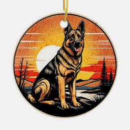 German Shepherd Retro Sunset Dog Lover セラミックオーナメント