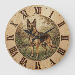 German Shepherd - Rustic Dog Decor ラージ壁時計