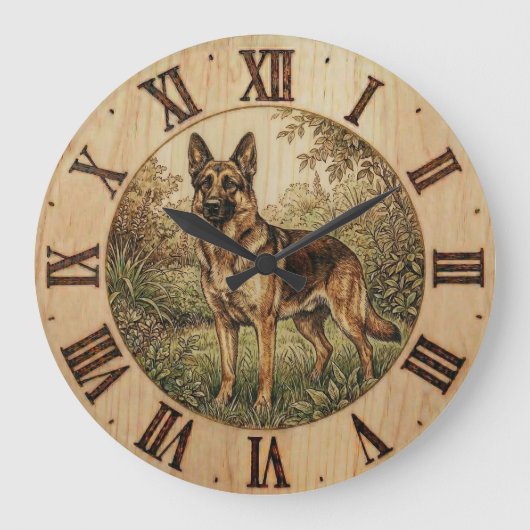 German Shepherd - Rustic Dog Decor ラージ壁時計 (正面)