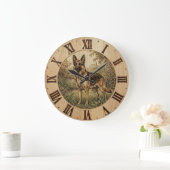 German Shepherd - Rustic Dog Decor ラージ壁時計 (ホーム)
