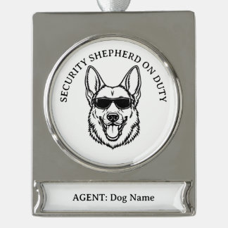 German Shepherd Security Ornament シルバープレートバナーオーナメント