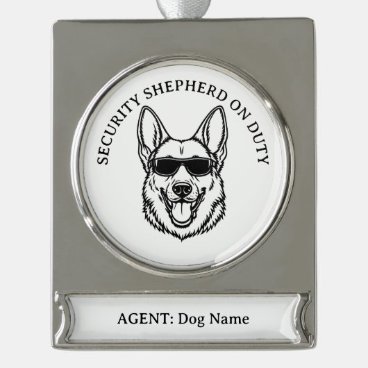 German Shepherd Security Ornament シルバープレートバナーオーナメント (正面)