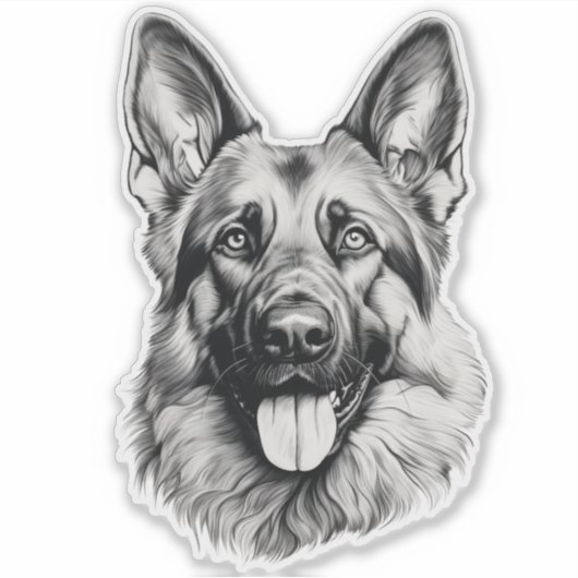 German Shepherd Sketch Portrait Sticker シール (正面)