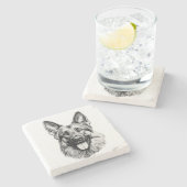 German Shepherd Sketch Stone Coaster | B&W ストーンコースター (横)