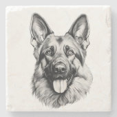 German Shepherd Sketch Stone Coaster | B&W ストーンコースター (正面)