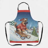 German Shepherd Sledding, Christmas Apron エプロン (正面)
