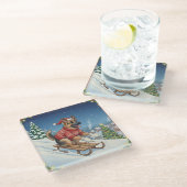 German Shepherd Sledding, Christmas Coaster ガラスコースター (アングル)