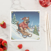 German Shepherd Sledding, Christmas Napkins スタンダードランチョンナプキン (インサイチュ)