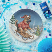 German Shepherd Sledding, Christmas Plates ペーパープレート (パーティー)