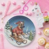 German Shepherd Sledding, Christmas Plates ペーパープレート (パーティー)