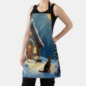 German Shepherd Snowy Forest Cabin Christmas Paint エプロン (インサイチュ)