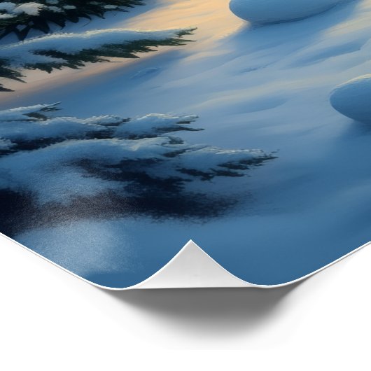 German Shepherd Snowy Forest Cabin Christmas Paint ポスター (コーナー)