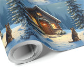 German Shepherd Snowy Forest Cabin Christmas Paint ラッピングペーパー (ロールコーナー)
