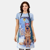 German Shepherd Snowy Town Gate Santa Christmas エプロン (着用した状態)