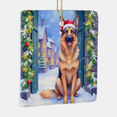 German Shepherd Snowy Town Gate Santa Christmas セラミックオーナメント (右)