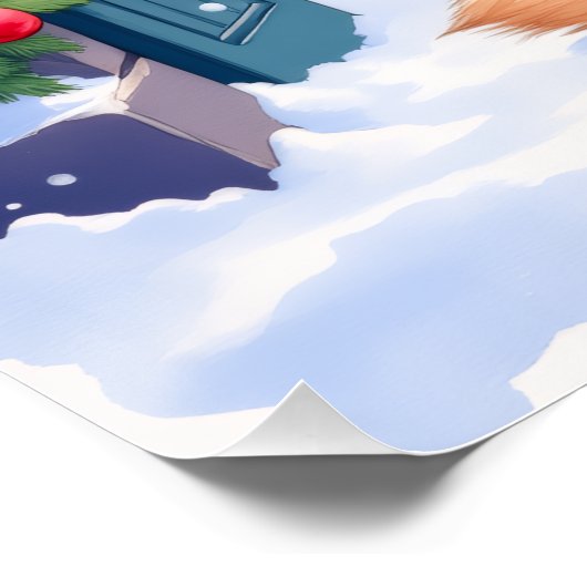 German Shepherd Snowy Town Gate Santa Christmas ポスター (コーナー)