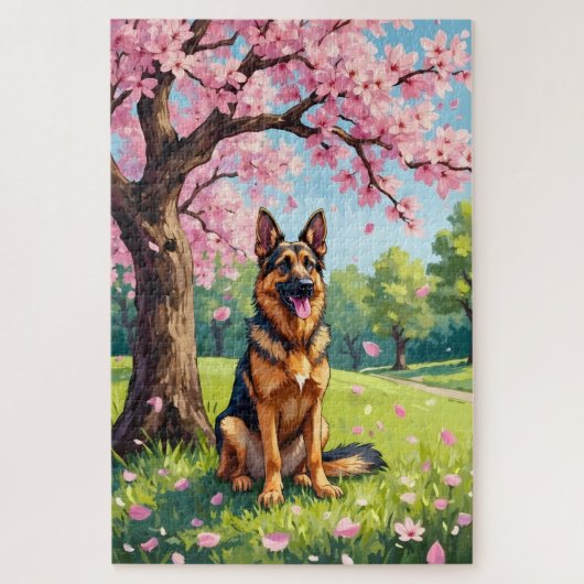 German Shepherd Spring Blossom Dog ジグソーパズル (縦)