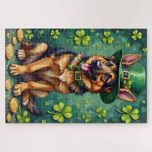German Shepherd St Patrick’s Day Lucky Dog ジグソーパズル (横)