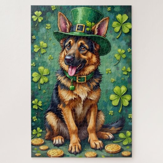 German Shepherd St Patrick’s Day Lucky Dog ジグソーパズル (縦)
