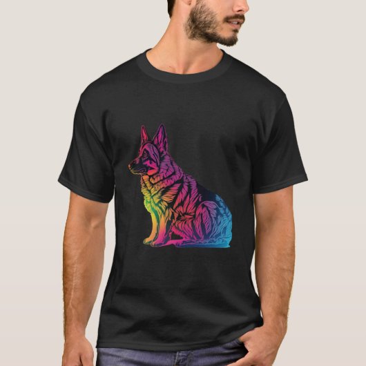 German Shepherd Synthwave 80s Retrowave Aesthetic  Tシャツ (正面)