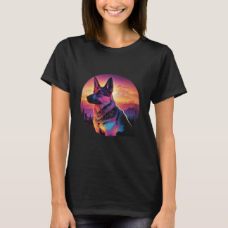 German Shepherd Synthwave 80s Retrowave Aesthetic Tシャツ