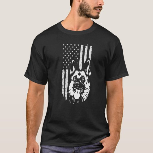 German Shepherd T-shirt, Patriotic Dog Lover Tee, Tシャツ (正面)