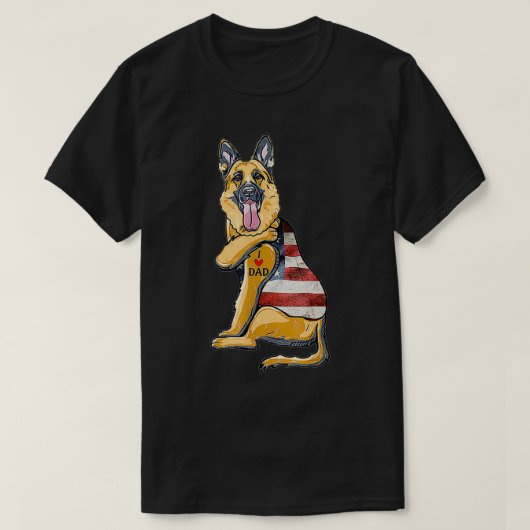German Shepherd Tattoo Dog I Love Dad Fathers Day  Tシャツ (デザイン正面)