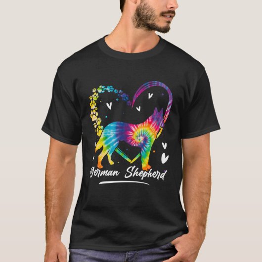 German Shepherd Tie Dye Rainbow Dog Tシャツ (正面)