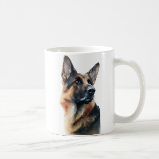 German shepherd turns his head watercolor コーヒーマグカップ (右)