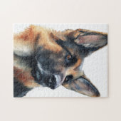 German shepherd turns his head watercolor ジグソーパズル (横)